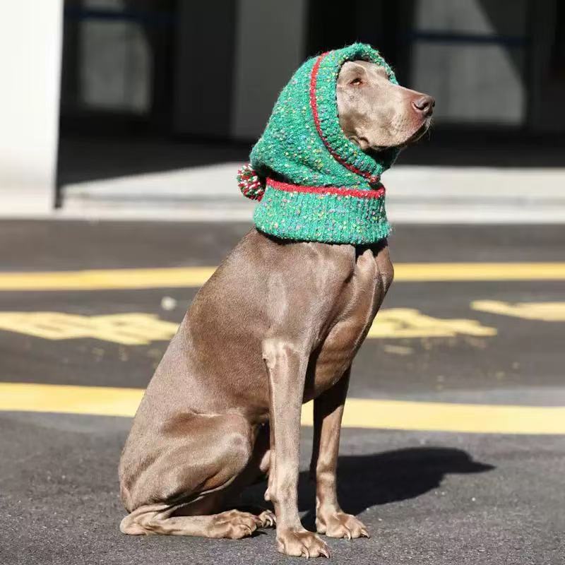 Christmas Knit Hat for Large Dogs – Festive Green & Red Winter Accessory