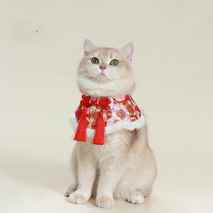 Blossom Festival Pet Bib – Lunar New Year Chinese Style Cotton Scarf for Cats & Dogs