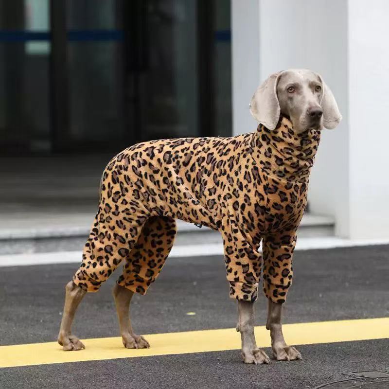 Leopard Print Winter Fleece Jumpsuit for Large Dogs