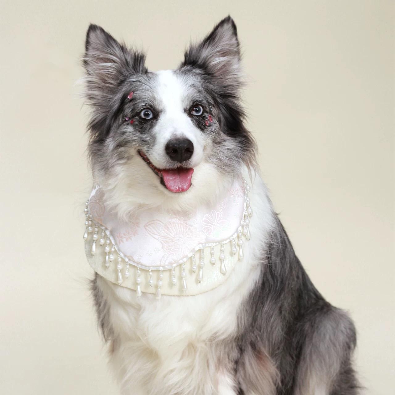 “Pink Elegance” Chinese-Style Pet Bandana (for Cats & Dogs) | Soft Cotton • Tassel Design • Elegant & Ethereal