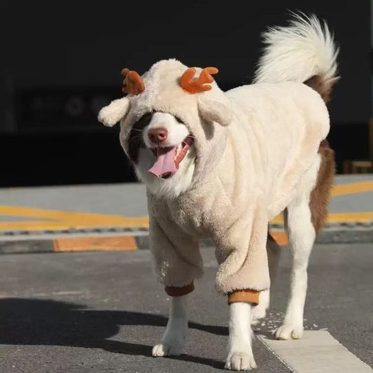 Reindeer Christmas Costume for Large Dogs – Soft Plush Winter Outfit