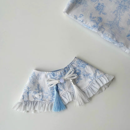 Serene Azure Ruffle Bib – "Youlan Chuiyi" Collection