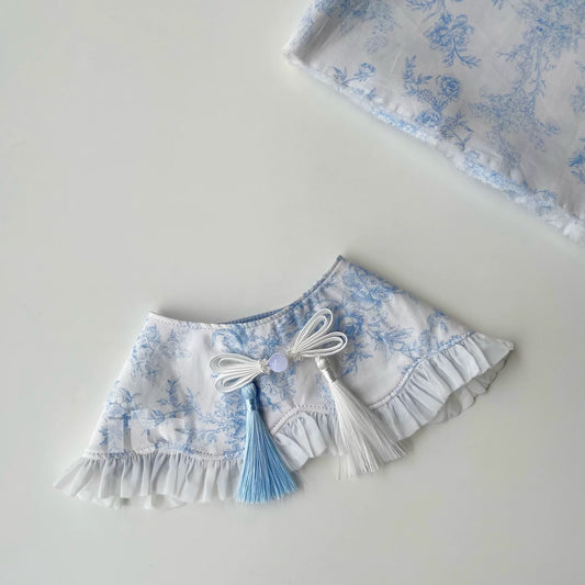 Serene Azure Ruffle Bib – "Youlan Chuiyi" Collection