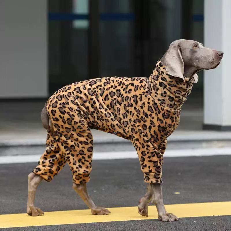 Leopard Print Winter Fleece Jumpsuit for Large Dogs