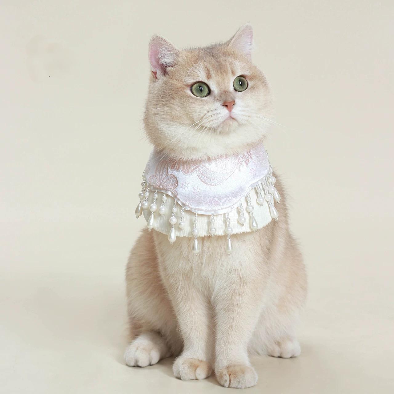 “Pink Elegance” Chinese-Style Pet Bandana (for Cats & Dogs) | Soft Cotton • Tassel Design • Elegant & Ethereal