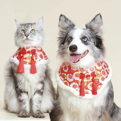 Blossom Festival Pet Bib – Lunar New Year Chinese Style Cotton Scarf for Cats & Dogs