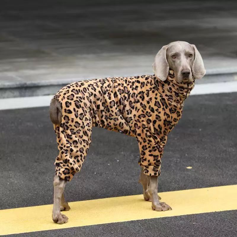 Leopard Print Winter Fleece Jumpsuit for Large Dogs