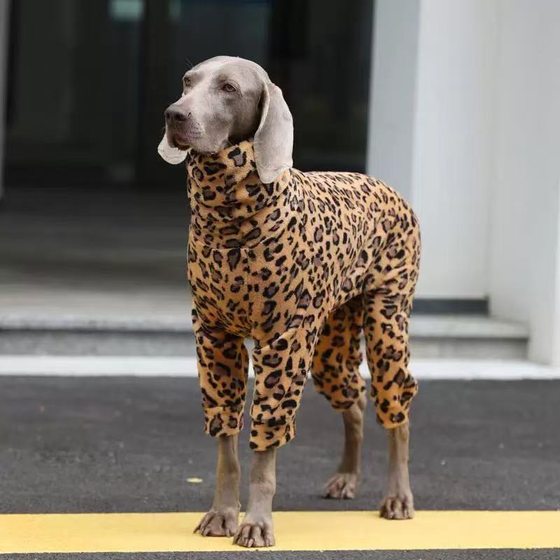 Leopard Print Winter Fleece Jumpsuit for Large Dogs