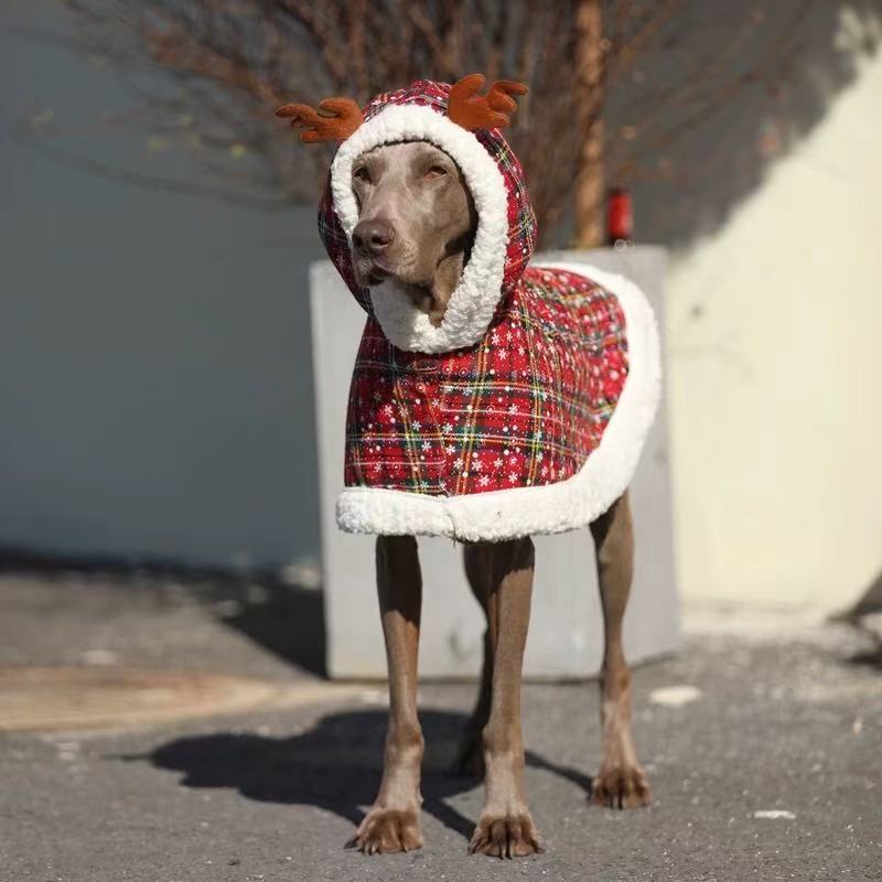 Christmas Reindeer Plaid Cape for Large Dogs – Cozy Winter Holiday Cloak