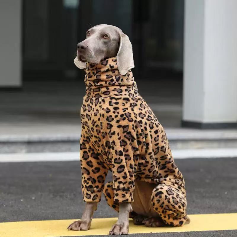 Leopard Print Winter Fleece Jumpsuit for Large Dogs